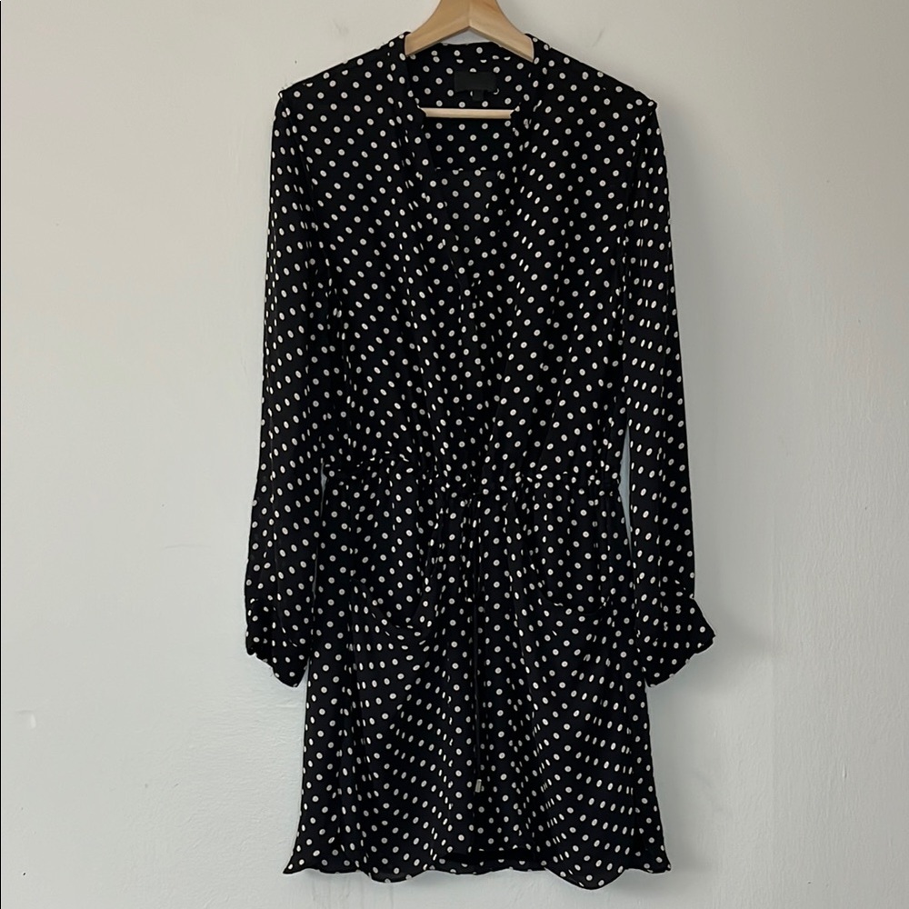 INTERMIX Black and White Polka Dot Long Sleeve Dress